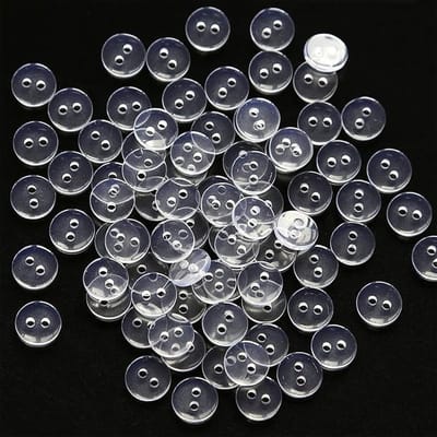 Set van 50 transparante knopen van 15 mm, omkeerbaar, voor naaien en handwerken, duurzaam polyester en fijne afwerking
