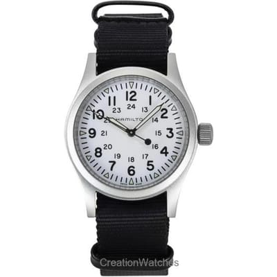Hamilton Khaki Field Textiel Band Witte Wijzerplaat Automatisch H69439910 Herenhorloge wit