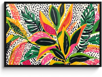 Poster in lijst - Fotolijst 120x80 cm - Posters - Tropisch - Bladeren - Zwart - wit - Posterlijst zwart - Decoratie - Wanddecoratie woonkamer - Muurdecoratie slaapkamer