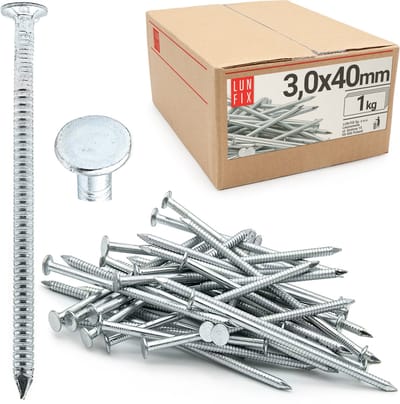 LUN FIX - Rillennagel 3 x 40 mm - 1 kg (ca. 350 stk.) - ongegalvaniseerde bouwspijker - houten spijkers voor bouwprojecten