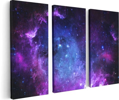 Artaza Canvas Schilderij Drieluik Ruimte in het Paars Blauw - 120x80 cm - Wanddecoratie Woonkamer - Schilderijen - Muurdecoratie