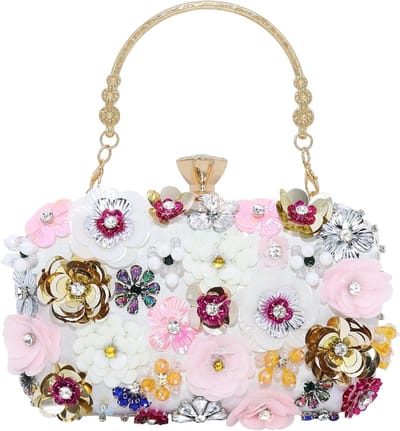 Milisente Flower Clutch Bags for Women Elegant Floral Crystal Evening Bag Beads Clutch Purses with Diamond Closure