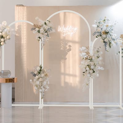 FATIVO bruiloft boog Set van 3 - Witte rozenboog - Metalen Achtergrondbogen voor Bruiloft, Verjaardagsfeest - 1,5m / 1,8m / 2,0m Hoog