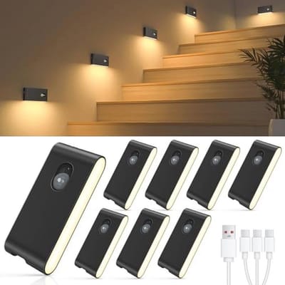Bewegingssensor Nachtlampje - Draadloos Oplaadbaar LED Licht met Magnetische Bevestiging - Geschikt voor Trap, Gang, Kinderkamer, Slaapkamer en Badkamer - 8 Stuks