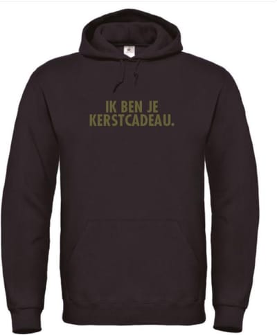 Foute kersttrui hoodie zwart S - Ik ben je kerstcadeau - olijfgroen - soBAD. | Kersttrui soBAD. | kerstsweaters volwassenen | kerst hoodie volwassenen | Kerst outfit | Foute kerst truien
