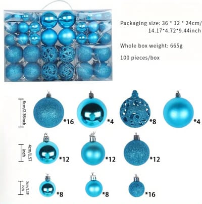Livano Kerstballen - Kerstversiering - Plastic - Blauw - Kerstballenset - 100 stuks