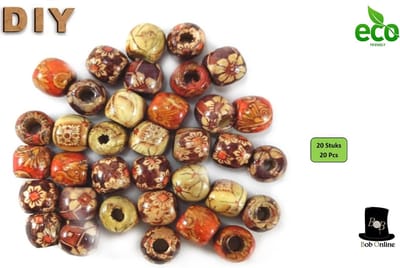 Bob Online ™ - 20 Stuks – Mixed Setje - Bedrukte Houten Kralen 12mm met ca. gaatje diameter 4mm – 20 Pcs Printed Wooden Beads 12mm with threading hole diameter ± 4mm – Houten Hobby Kralen – Haarkrlalen voor vlechten – Hair Braiding Beads – Sieraden