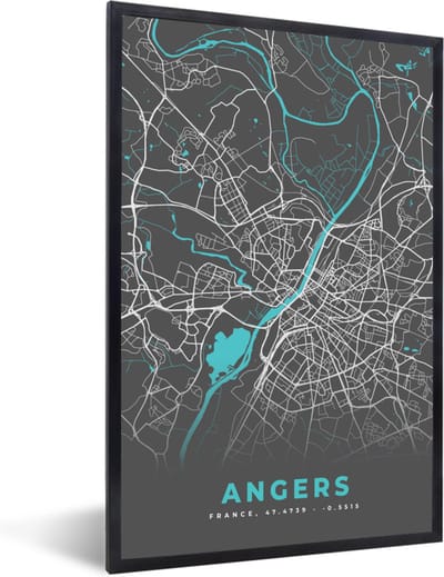 Fotolijst incl. Poster - Angers - Frankrijk - Plattegrond - Kaart - Stadskaart - 40x60 cm - Posterlijst