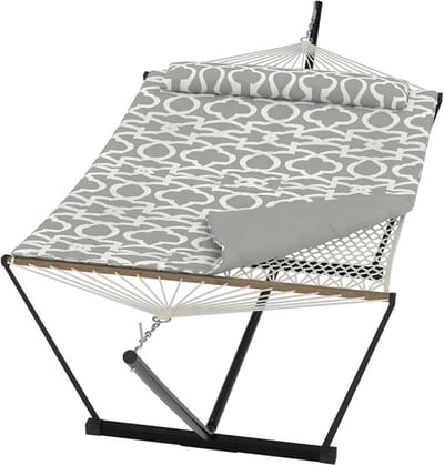 Hangmat met Standaard - 2-Persoons - Opvouwbaar Stalen Frame - Lichtgrijs - Luxe Gestoffeerde Hangmat voor Tuin en Terras - Zwaar Belastbaar