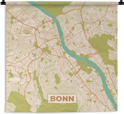Wandkleed - Wanddoek - Vintage - Bonn - Stadskaart - Kaart - Plattegrond - 180x180 cm - Wandtapijt