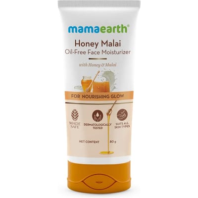 Mamaearth Honey Malai Olievrije Gezichtscrème 80g Voor Voedende Glans, Lichtgewicht Hydratatie, Niet-Vettige Crème Voor Alle Huidtypes white