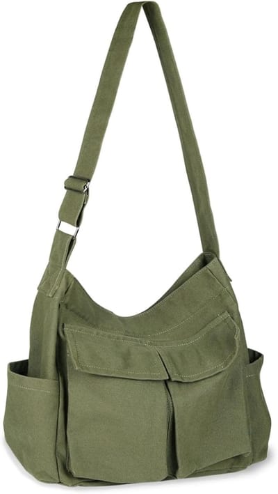 Famanu - Messenger Bag Gemaakt van Stof Met Grote Capaciteit – Canvas Messenger Bag Vintage, Hobo Crossbody Tas Met Meerdere Zakken Voor Mannen En Vrouwen Werk School Shopper Casual Dagelijks, Groen