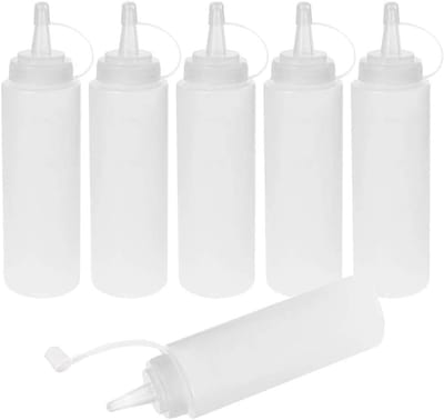 Famanu – Knijpfles set van 6, 250 ml, lekvrij en BPA-vrij, kunststof sausflessen voor sauzen, dressings, ketchup, mosterd en olie