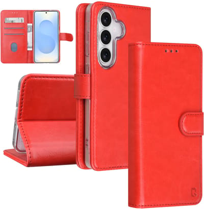 TUNIQ Book type case - Galaxy S26 - Rood - Kaart houder voor 3 pasjes - Magnetische sluiting