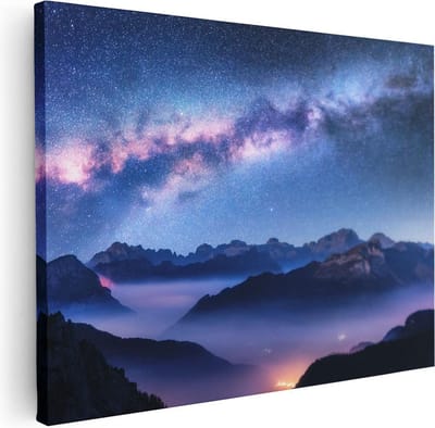 Artaza Canvas Schilderij Sterrenhemel - 40x30 cm - Klein - Wanddecoratie Bergen - Muurdecoratie Landschap - Kamer Accessoires Nacht