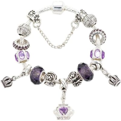 Europese originele kristal bedelarmband voor kinderen vrouwen met verzilverde slangenketting merk armband authentieke sieraden 21cm white
