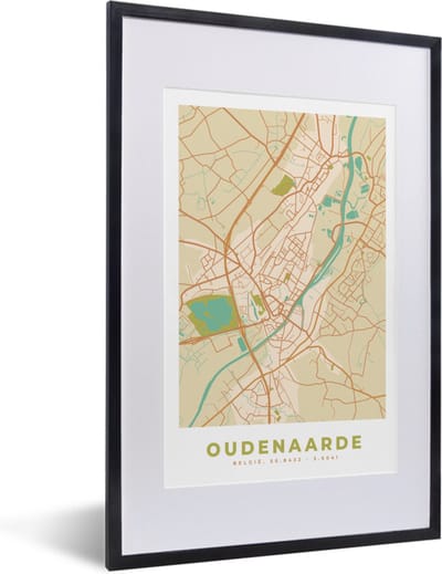 Fotolijst incl. Poster - Stadskaart - Plattegrond - Vintage - Oudenaarde - Kaart - 40x60 cm - Posterlijst