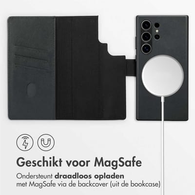 Accezz Hoesje - Geschikt voor Samsung Galaxy S24 Ultra - Leather Bookcase 2-in-1 met Magnetische Ring - Black