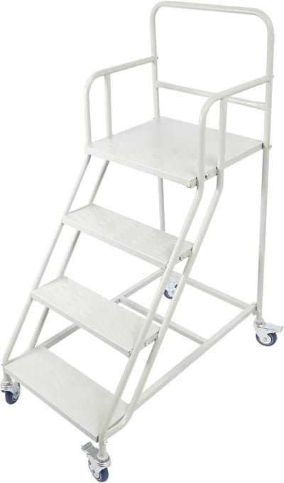 Roltrap met wielen - Werkplatform trap - Veilig werken hoogte - 400 kg draagkracht - 60 x 100 cm - Wit