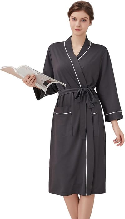 Lichtgewicht Gebreide Badjas voor Dames met Zakken, Knielengte Kimono Stijl