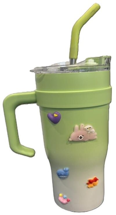 Licht Groen Thermal beker met Rietje 1.06L - 15 Uur Koud - 3 Dagen Koud Met IJs - Zes uren warme - Roestvrijstalen Drinkfles - BPA Vrij Tumbler- Lekvrij - Vaatwasserbestendig - met stickers - cadeautip
