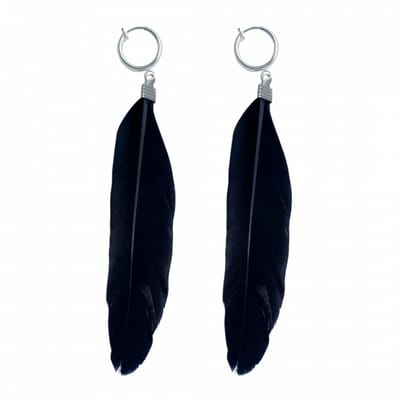 Klem oorbellen- zwart -zilverkleur- veer-geen gaatje-Charme bijoux