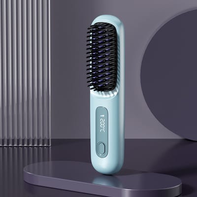 Haarontkrullingsborstel - Stijltang - Met LCD-display - Keramische snelle verwarming - Draadloze USB-oplaadbare stijltang - Draagbare mini-haarontkrullingsborstel - 3 Instelbare Temperatuurstanden - Ideaal voor thuis en op reis - Blauw