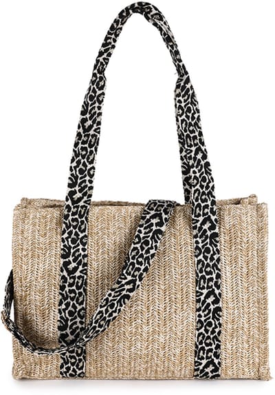 Luxe Shopper Zomertas met Luipaard Motief Band - Stijlvolle Strandtas - Grote Modieuze Schoudertas Dames - 40 x 29 cm - Bruin 3