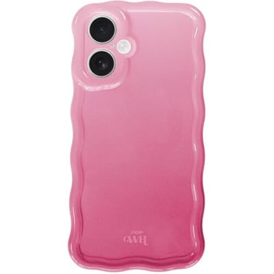 xoxo Wildhearts Glossy Wavy Case Pink Sorbet telefoonhoesje - Geschikt voor iPhone 16 Plus - Golvend hoesje - Glimmende silicone case met golven - Vlekbestendig - Camerabescherming - Roze