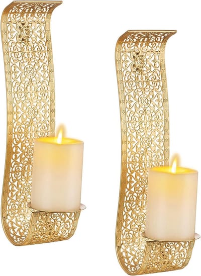 Wandkandelaar - Set van 2 - Goud - Kaarshouder - Kaars - Kandelaar - Wanddecoratie - Woonkamer - Slaapkamer - Elegant