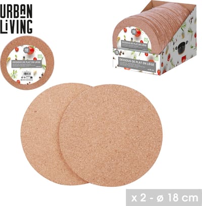 Urban Living Pannen onderzetters rond - set 4x stuks - van kurk - dia 18 cm - Pannen/ovenschalen