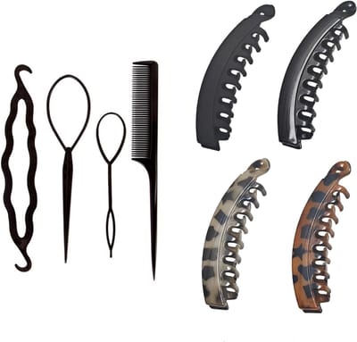 4 x Haarspelden voor Krullend Haar (glanzend/mat/schildpad) + Kappersset, Antislip en Stijlvol Accessoire