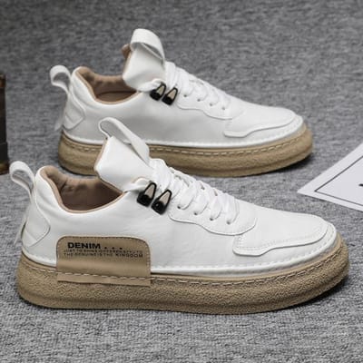 Chaussures de Skateboard Décontractées pour Hommes Mode Angleterre Sauvage Chaussures en Cuir pour Hommes Imperméables Conduite Jeunesse Baskets Plates Antidérapantes 39 beige