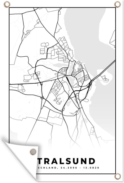 Muurdecoratie Plattegrond - Stralsund - Kaart - Stadskaart - 120x180 cm - Tuinposter - Tuindoek