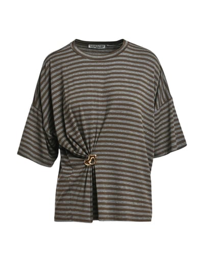 Essentiel Antwerp Striped T-shirt W Brooch T-shirts Khaki Kriss
