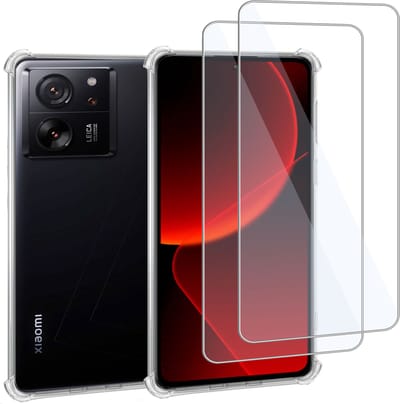 Geschikt voor Xiaomi 13T Pro - Hoesje + 2x Screenprotector – Gehard Glas Cover + Shock Proof Case – Transparant