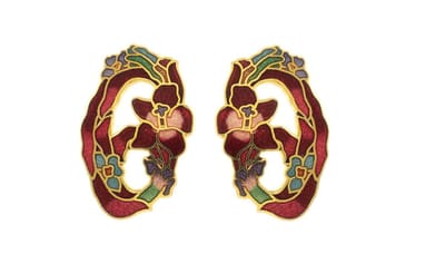 Behave - Oorclips dames - bloemmotief - rood - 3 cm - vintage ovaal