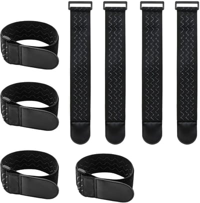 8 Stuks - Broekklemmen - Spanbanden - Elastische Broekklem - Fiets 45.7cm (tot 85 cm) met Klittenband - Nylon - Broekclip & Broekbinder voor Fietsers - Voor fietsen, hardlopen - Broekklem Fiets Vrouwen - Ideaal voor Been & Opbergen - Zwart