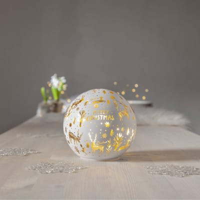 STAR TRADING LED lichtbol Vrolijk kerstfeest Ø 15cm wit glas op batterijen