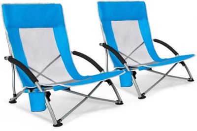 Thuys - Strandstoel opvouwbaar - Strandmat - Inklapbaar - Blauw - Ademende rugleuning van netstof