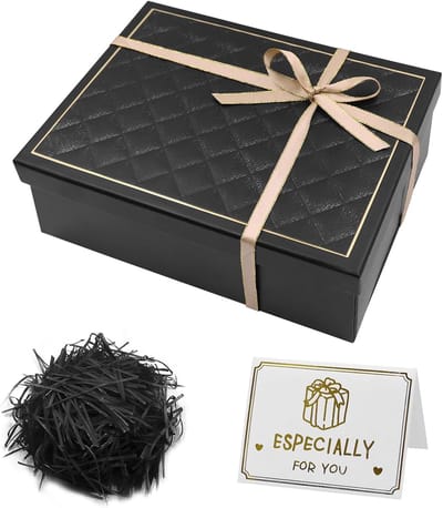 Geschenkdoos met Deksel 25x9x18 cm, Grote Geschenkdozen voor Geschenken, Gift Box Luxe Stevige Opvouwbare Kartonnen Doos met Lint bruiloft, feest, geschenkdozen（Zwart）