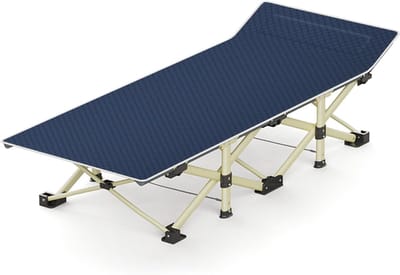 Vouwbed Camping - Opklapbed Kinderen - Buiten Ontspannen - Tien Steunvoeten Stabiliteit - 190x67cm - Marineblauw