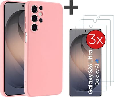 Hoesje geschikt voor Samsung Galaxy S26 Ultra hoesje zacht siliconen met 3 Stuks gehard glas Screenprotectors - Arara backcover - Licht Roze