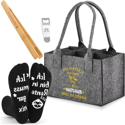 Beer Cadeauset voor Mannen met Flessenzak, Grilltangen, Flesopener en Grappige Sokken - Perfect voor Verjaardagen en Feestdagen
