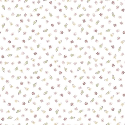 Behang - Bloemetjes - Wit Roze - Babykamer Meisje - Kinderkamer - Bloemen - Romantisch - Scandinavisch - Cottagecore - Pastel - 0,53 x 10,05 M - Happy