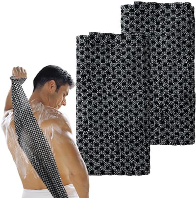 Dailygoods- Peeling-handdoek 2 stuks - Extra lange Scrub doek rug - Rugrubber voor bad/douche - Zwart polyester koolstofvezel - 100 × 22 cm - Scrubdoek