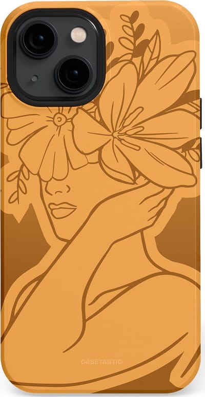 Casetastic hoesje geschikt voor Apple iPhone 13 mini - MagSafe - Dubbellaagse bescherming - Botanische Elegantie - Fashion Case - Goud Bruin Terracotta