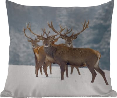 Sierkussen Buiten - Hert - Dieren - Sneeuw - Winter - Landschap - Natuur - 60x60 cm - Weerbestendig