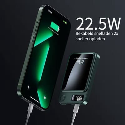 Powerbank 10000 mAh-Draagbare 10000mAh Powerbank, Ultradunne Magnetische Draadloze Oplading, 22.5W Super Snel Opladen,LED Digitaal Display
