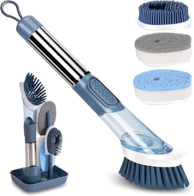 Thijox - Zeepdispenser Afwasborstel Blauw - Multifunctionele Keukenhulp met Ingebouwde Zeepdispenser voor Eenvoudig Afwassen, Handig voor Thuis en Kam